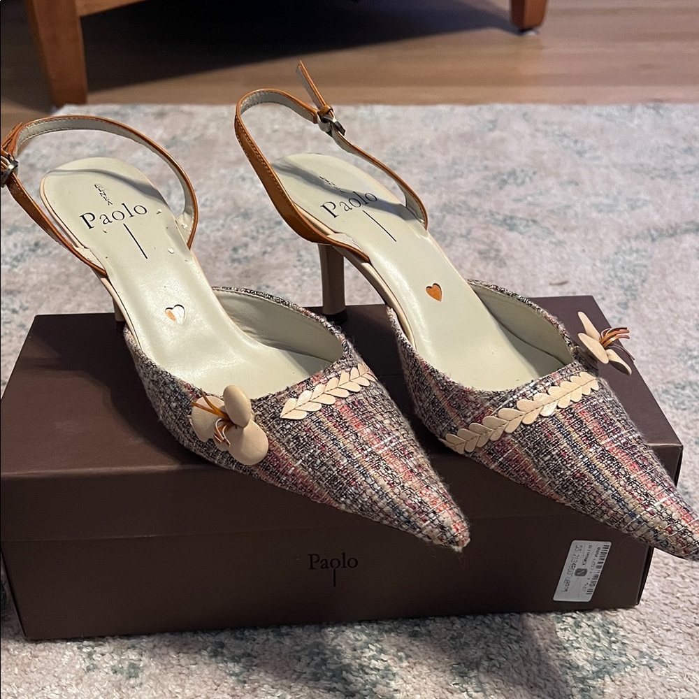 Paolo Elegant Tweed Slingback Heels